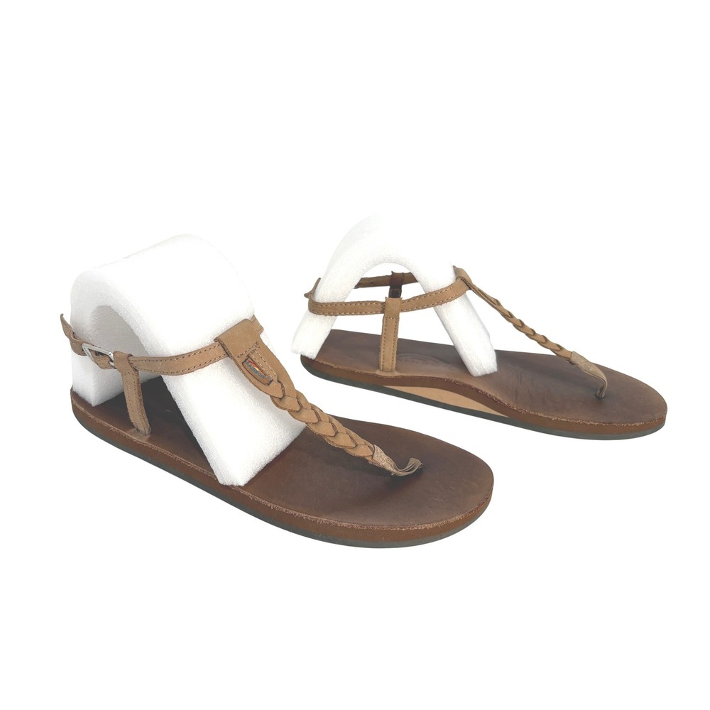 RainBow Women's‎ Braided Ankle T-Street Brown Leather Sandal XL sz 10
